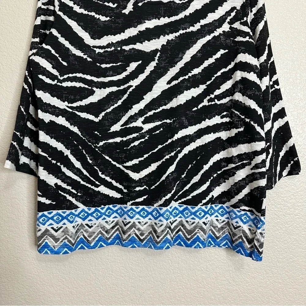 NWT Chico's Zebra Print Smooth Scoop 3/4 Sleeves Tunic Top, Sz Large